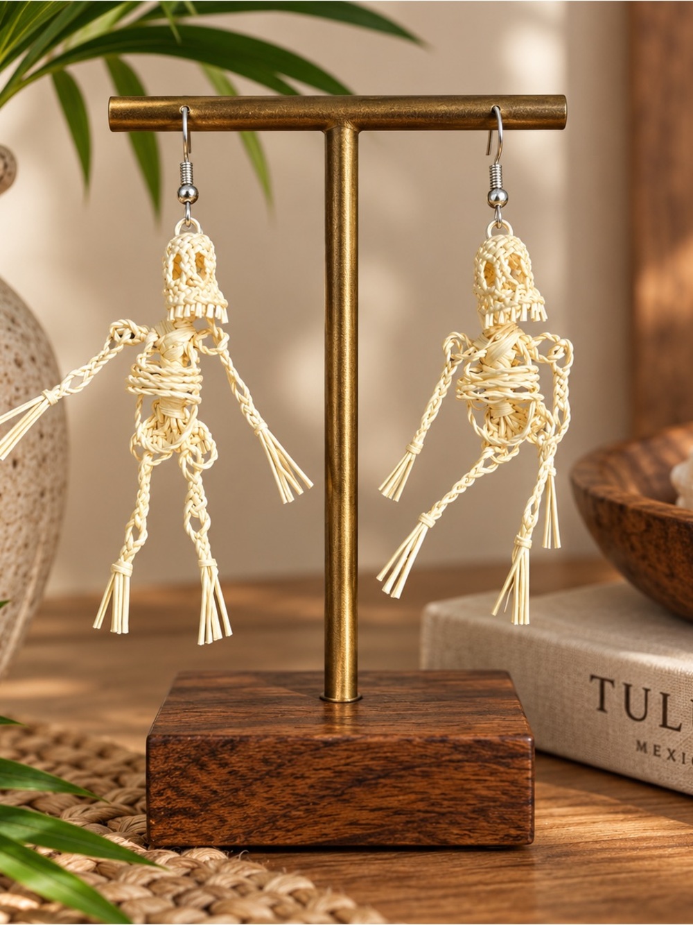 Handcrafted in Tulum Mexico Cream Macramé Skeleton Drop Earrings Women Jewelry